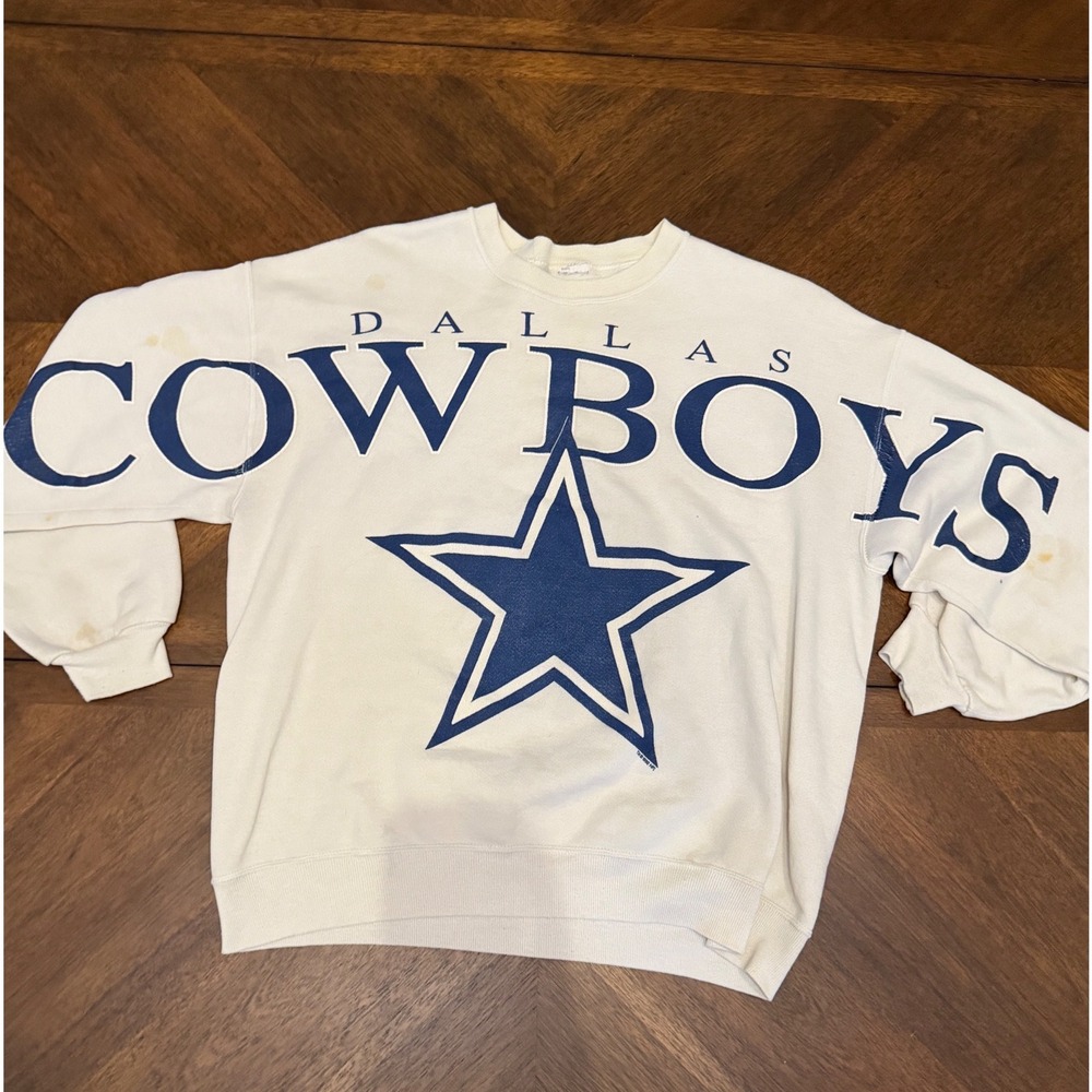 Vintage 1992 Dallas Cowboys Sweatshirt Crewneck White Blue Large Graphic 90s NFL